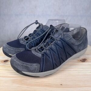 Dansko Walking Shoes Womens 11/11.5 Navy Blue Suede Mesh Bungee Sneakers Good